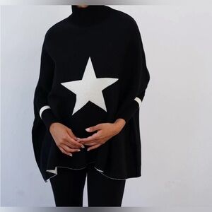 TOSS DESIGNS One Size Mock Neck Sweater- Star Blue/White NWT
